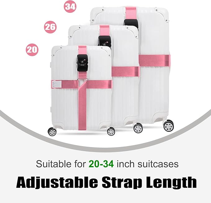 Luggage Straps TAS,Travel Strap with Name tag,Easy to Identify,Luggage Straps TSA Approved with Lock,Combination Luggage Lock with Adjustable Length,Compatible with 20-34 inch Luggage(Pink 1 Pack)