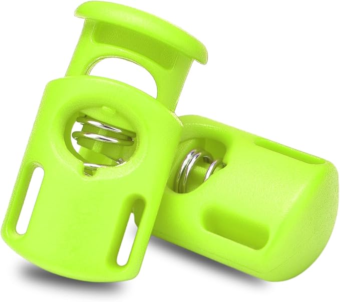CooBigo 10 Pack Plastic Spring Cord Locks for Drawstring Paracord, Cord Stopper Toggle Clasps for Sweatpants Hoodie Gloves Hats String Clip Elastic Shoeslace String Lock NeonGreen