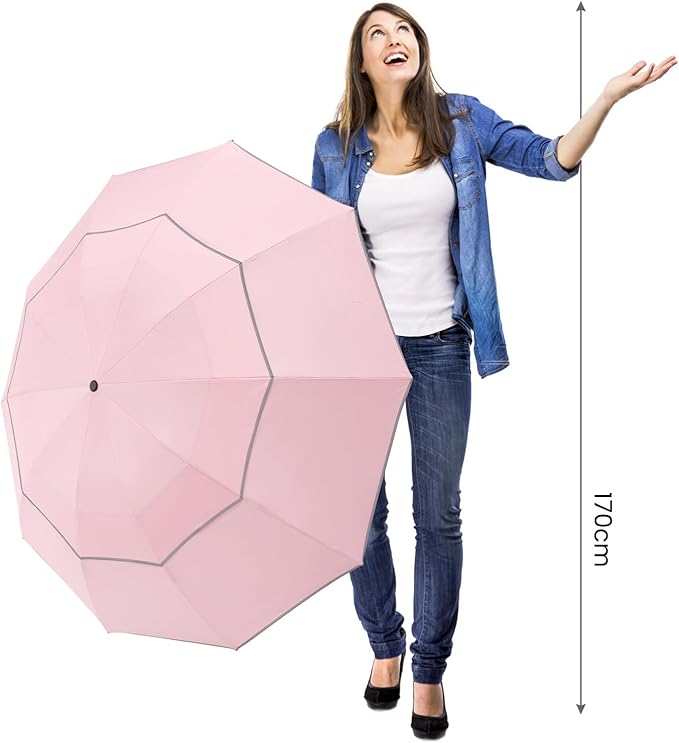 G4Free 54/62 Inch Windproof Inverted Umbrella with Reflective Stripe Large Compact Reverse Golf Umbrella for Rain 10 Ribs Double Canopy Travel Umbrella Automatic Open Close
