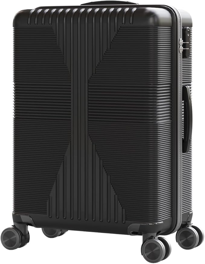 Karl home 24" Check-in Luggage, PP Hardside Checked Medium Suitcase with Wheels, Waterproof Durable Rolling Luggage with Built-in Lock for Travel Business, Black