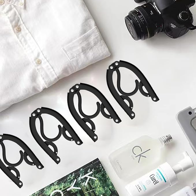 12PCS Travel Folding Hangers Portable Clothes Hangers Multifunctional Foldable Hanger(Black)