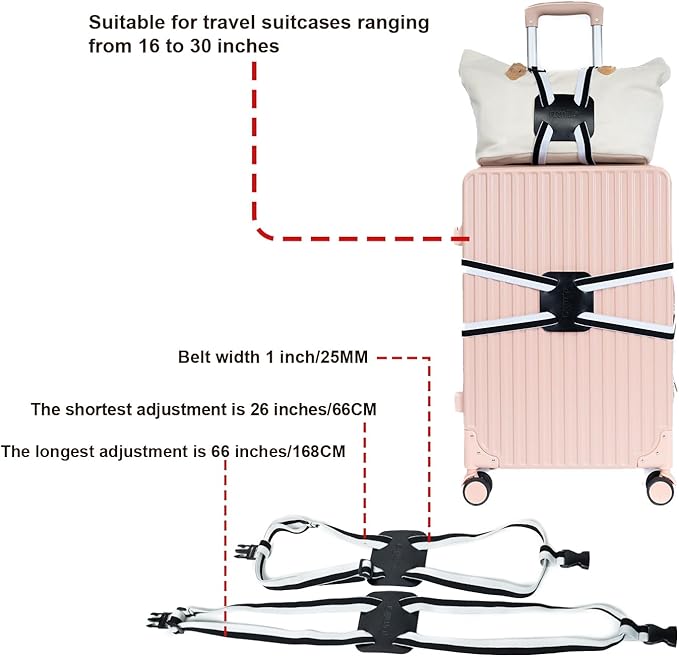 Luggage Straps for Suitcases, Travel Accessories to Connect Two Suitcase, Add A Bag Luggage Strap for Carry On Luggages Adjustable Buckle Belt (White/Black-1pcs)