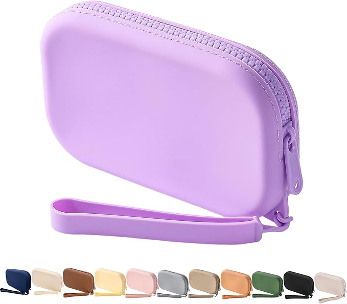 Small Silicone Multifunctional Essential Bag Portable Travel Makeup Bag for Women Men Cards Cash Bag Zipper Pouch (Purple)