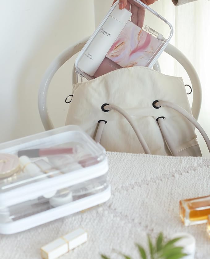 CoiiJoii 6PCS Clear Hard Shell Zipper Case,Portable Cosmetic Bag with Zipper,Kid's Toy Storage Organizer Bins,Hard Plastic Case,Clear Bags for Organizing