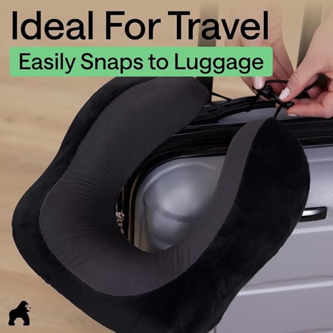 GORILLA GRIP Travel Neck Pillow for Airplanes, CertiPUR-US® Memory Foam Cooling Mesh Pillows, Soft Velvet Washable Cover, Support Headrest for Sleeping, Traveling Essentials Flight Accessories, Black