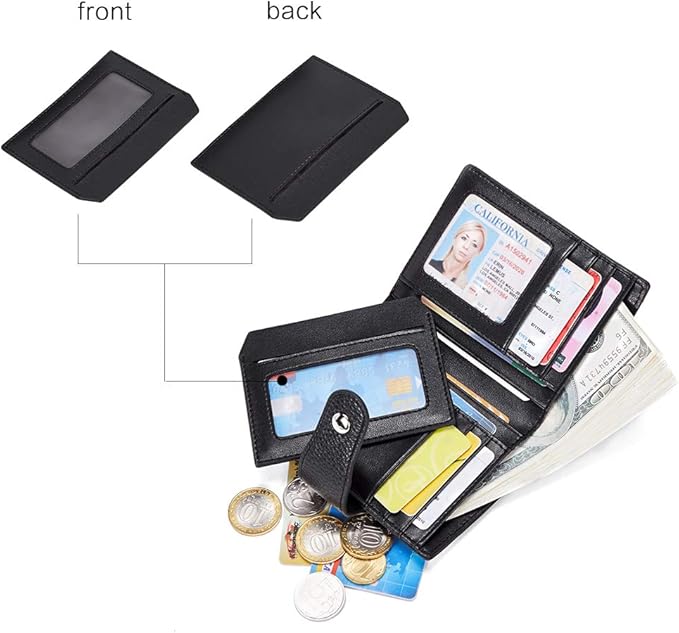 BOSTANTEN Women Leather Wallet RFID Blocking Small Bifold Zipper Pocket Wallet Card Case Purse with ID Window