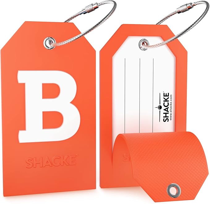 Shacke Initial Luggage Tag with Full Privacy Cover and Stainless Steel Loop – (Letter B)