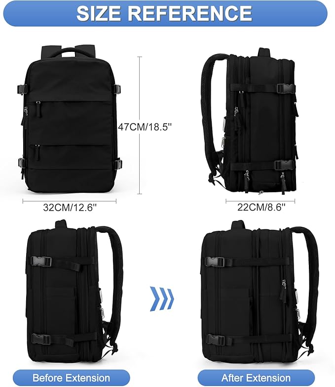coofay Expandable Backpack For Traveling On Airplane Carry On Backpack For Women Men Airline Approved Personal Item Bag For Airlines Gym Bag For Women With Shoe Compartment