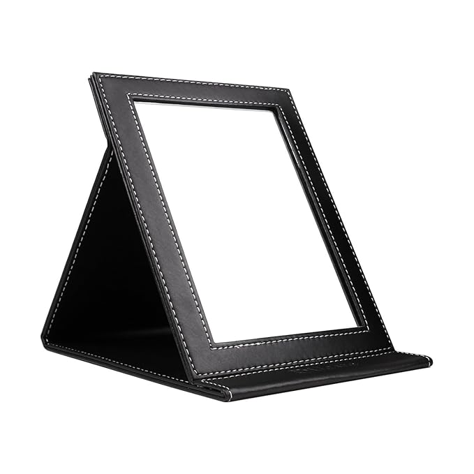 DUcare Folding Mirror Portable Travel PU Portable Adjustable Rectangular Ultrathin Vanity Mirror with Stand, for Travel, Camping,Home