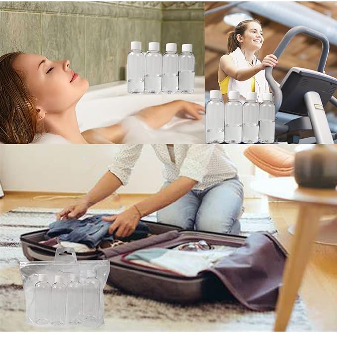 4pcs Travel Bottles,100ml Refillable Clear Empty Plastic Travel Size Containers Bottles with Screw Lids for Toiletries,Soap,Shampoo and Conditioner