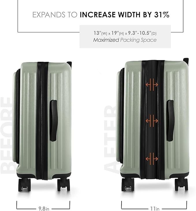 22 Inch Carry On Luggage 22x14x9 Airline Approved, Small Carry On Suitcase, Hard-shell Carry-on Luggage with Wheels, Durable Expandable Sage Green Luggage Carry-On with Cosmetic Case