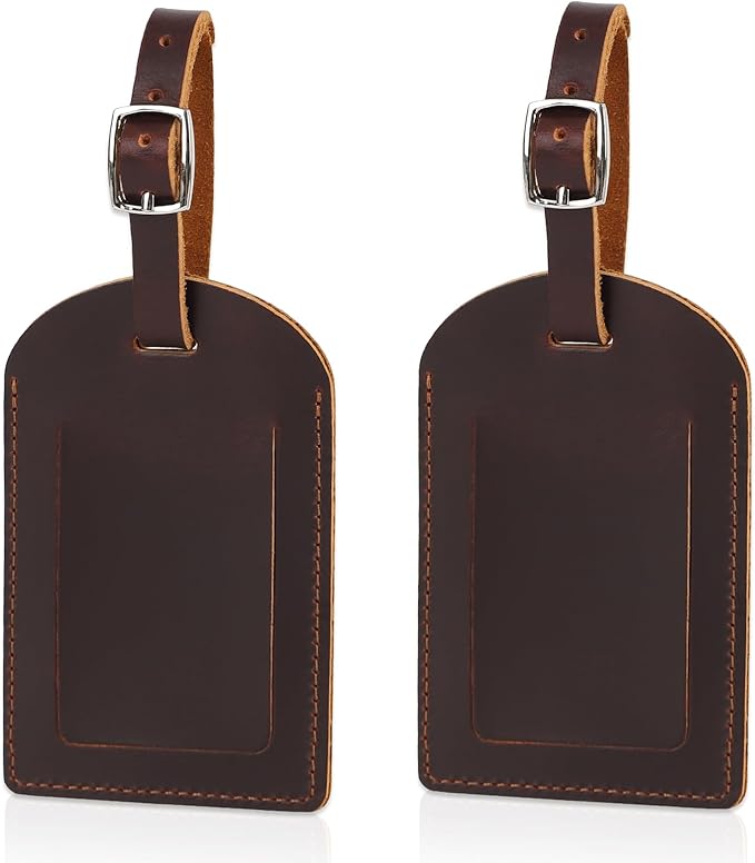 Ringsun Genuine Leather Luggage Tag for Suitcases ID Tags Bag Tags for Luggage (2 Pack)