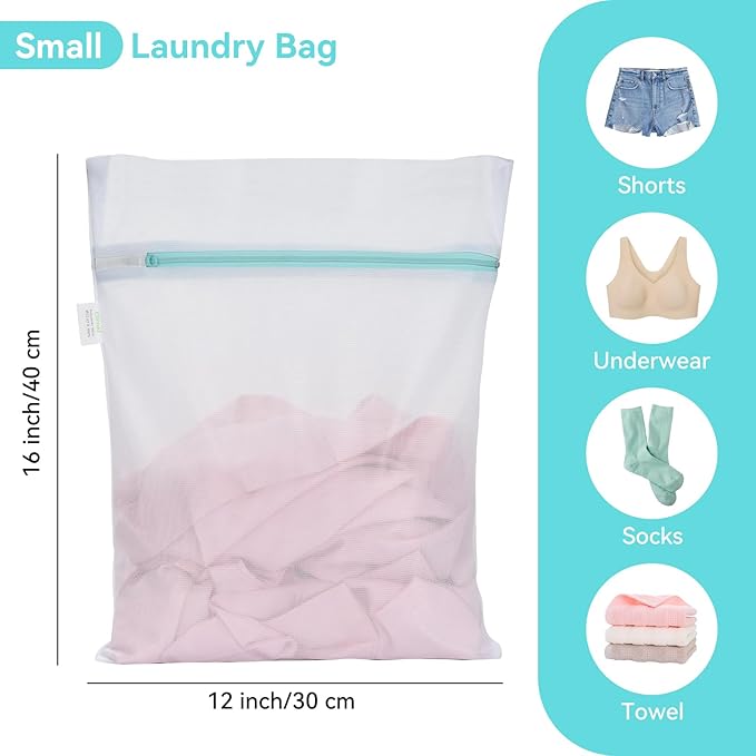 OTraki Mesh Laundry Bag for Delicates 12x16 inch Small Laundry Wash Bags for Washing Machine with Reinforced Zipper for Delicates Bra Socks Underwear, Don't Drying, Melting 140-176℉ White