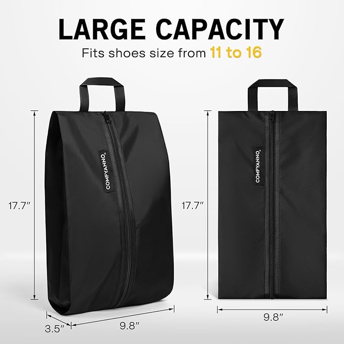 Comfyanno Travel Shoe Bag, Shoe Storage Bag for Packing in Suitcase, Resist Odor & Dust, Portable Sneaker Bag with Zipper, Travel Essentials, 17.7x9.8 in - Black