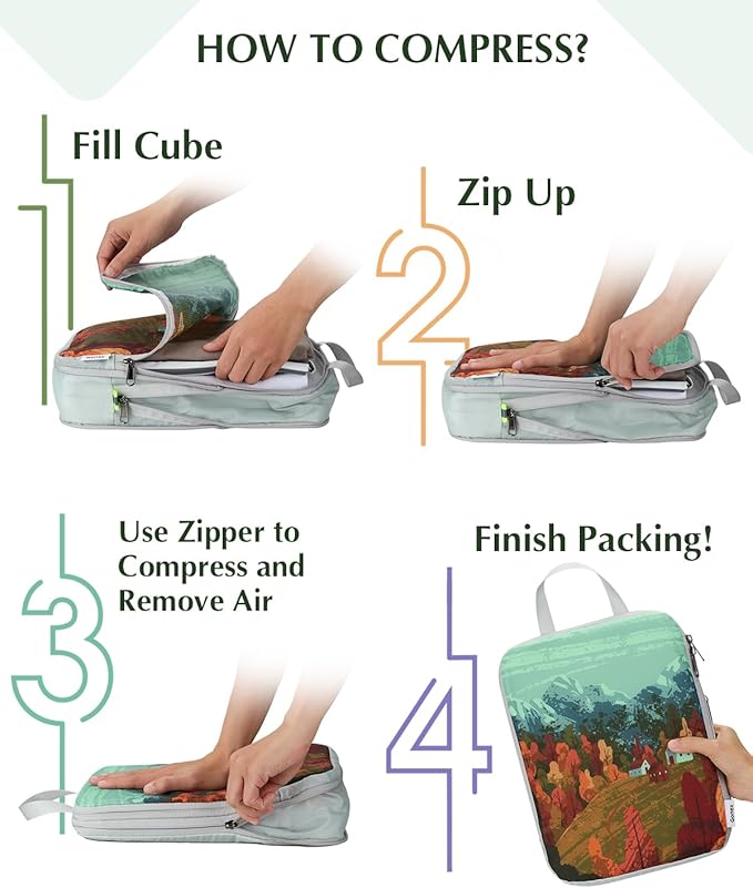 Gonex Compression Packing Cubes, 4pcs Expandable Storage Travel Luggage Bags Organizers, Travel Cubes for Suitcase Carry On (Seasons)