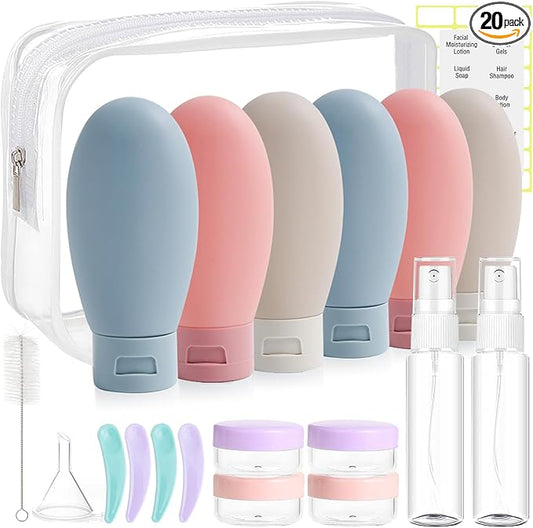 20 Pack Travel Bottles Set for Toiletries, TSA Approved Leak Proof Travel Size Containers Kit Portable Refillable Travel Accessories for Shampoo Conditioner Lotion Liquids (Multicolor A)