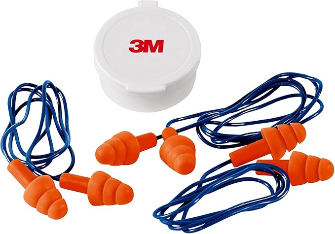3M Corded Reusable Earplugs, 3 Pack, Noise Reduction Rating (NRR) 25 dB, Easy to Use & Insert, Pliable & Tri-Flange Design Enhances Comfort & Fit, Orange Ear Plugs (90716H3-DC), 3 Pair (Pack of 3)