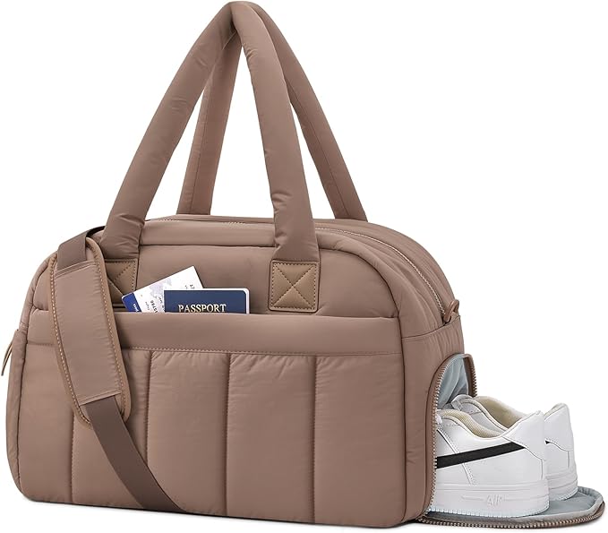 oscaurt Gym Bag for Women Puffer Duffle Bag for Travel Water Resistant Carry On Weekender Overnight Duffel Dance Bag with Shoe Compartment