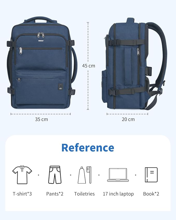WANDF Travel Backpack For Spirit Airlines Personal Item Bag 18x14x8 with Wet Pocket, 17 Inch Laptop Backpack for Men Women（Navy Blue）