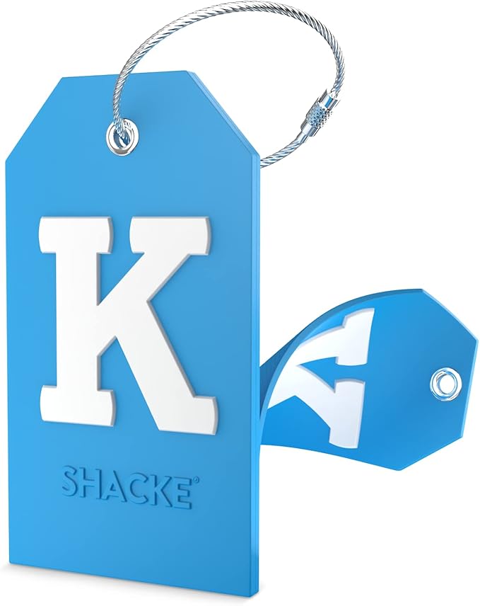 Shacke Initial Luggage Tag with Full Privacy Cover and Stainless Steel Loop - Aqua Teal (Letter K)