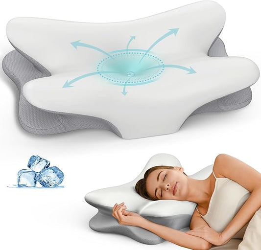 Cervical Neck Pillow for Pain Relief - Ergonomic Memory Foam Pillow for Sleeping, Contour Side Sleeper Pillow for Neck Support, Cooling Orthopedic Pillow Bed Pillow for Side Back Stomach Sleepers