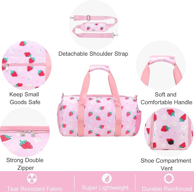 Gym Travel Duffle Bag for Girls - Gymnastics Sports Dance Bag with Shoe Compartment & Wet Pocket Panda Kids Travel Bag Teens Weekender Sleepover Carry On Bag