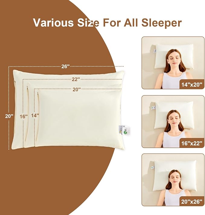 Organic Buckwheat Pillow for Sleeping with Dual-Layer Pillowcase and Extra Tartary Buckwheat Hulls, Adjust Height and Firmness, Neck Support Pillow for Back and Side Sleepers 16"x22"