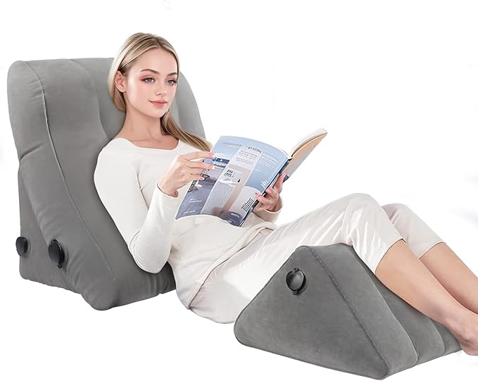Inflatable Wedge Pillow Set for Sleeping, Bed Wedge Pillow Set for Travel, Post Surgery Wedge Pillow for After Surgery, Knee & Back Pain, Acid Reflux, GERD, Anti Snoring and Heartburn