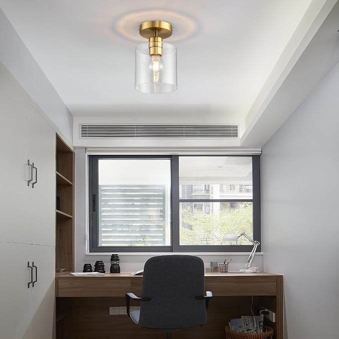 Modern Brass Semi Flush Mount Light Fixture for Entryway & Hallway, Gold Finish
