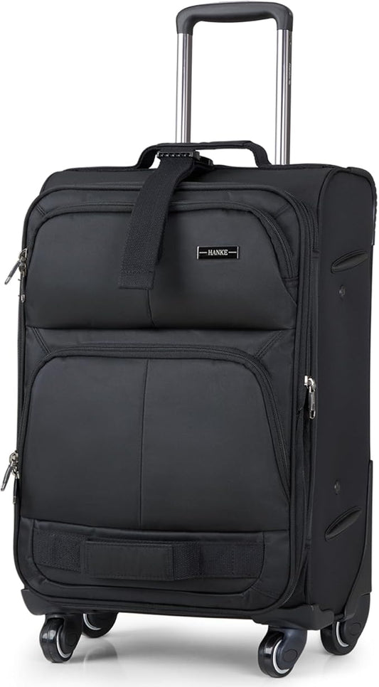 Hanke 24 inch Softside Expandable Luggage with Spinner Wheels, Medium Size Suitcase Checked Luggage Travel Luggage Rolling Suitcase,Black