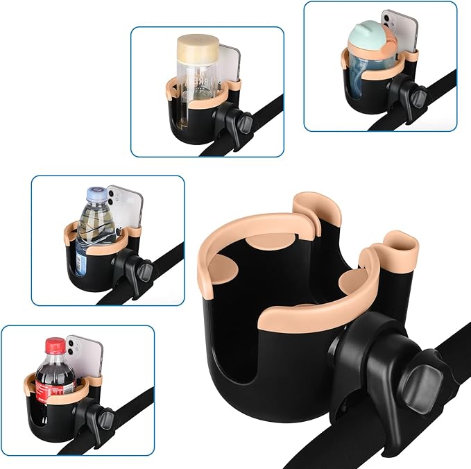 Accmor Stroller Cup Holder with Phone Holder, Bike Cup Holder, Universal Cup Holder for Uppababy Nuna Doona Strollers, 2-in-1 Cup Phone Holder for Stroller Bike Wheelchair Walker Accessory