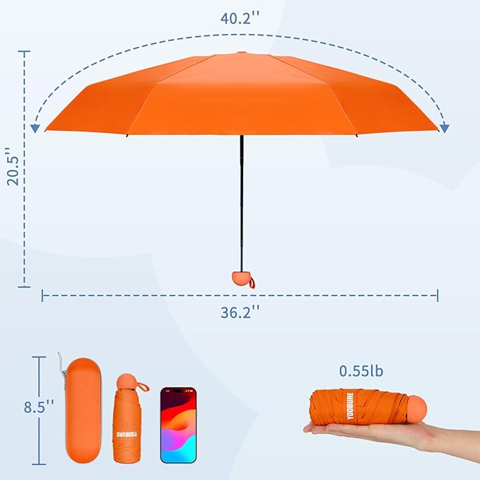 Yoobure Travel Umbrella Portable Compact Umbrellas, Pocket Mini for Purse, Umbrellas for UV Sun & Rain Small for Backpack, Umbrella with Case Folding for Kids Women