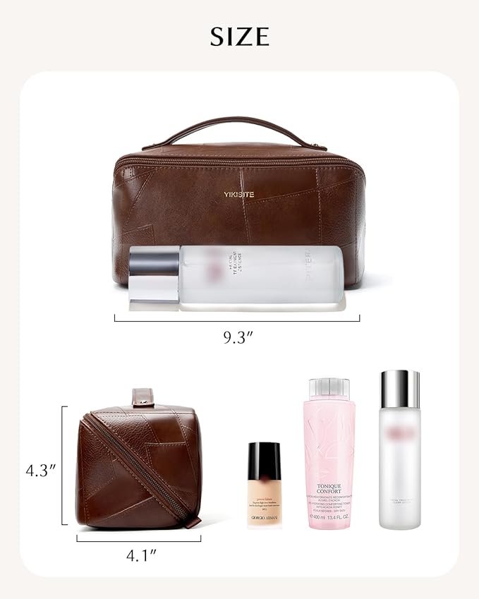 Makeup Bag, Travel Cosmetic Bags toiletry bag for Women, Waterproof PU Leather Make Up Pouch Organizer Travel Essentials Organizer with Divider (Brown)