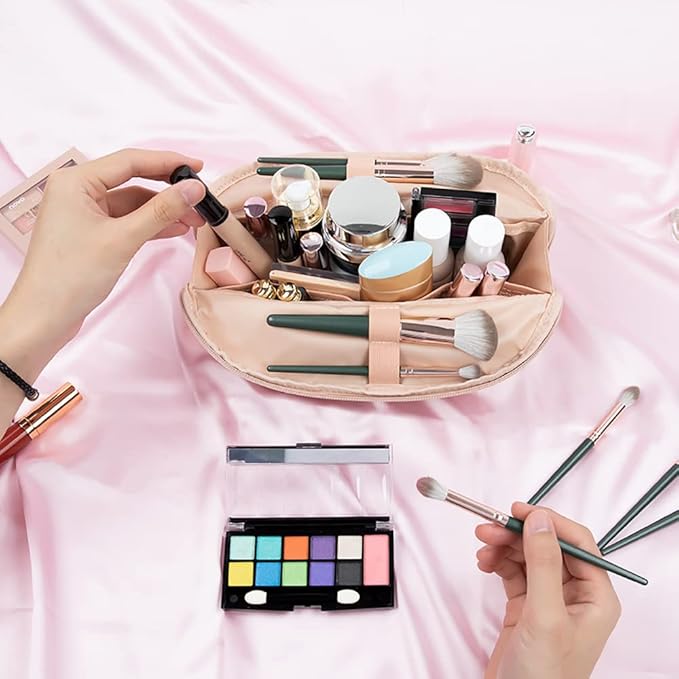 Ethereal Large Cosmetic Bag, Rose Gold Travel Makeup Bag Waterproof Makeup Organizer Bag Portable Makeup Bag Purse Small Toiletry Bag for Women