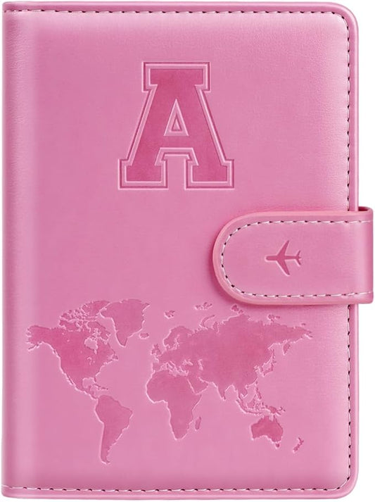 Passport Holder Cover Initail Letter A-Z Travel Wallet 3D Embossed Design RFID Blocking Card Holder Personalized Gift Passport Cover Wallet, Passport Book Holders for Women and Girls, Pink-A