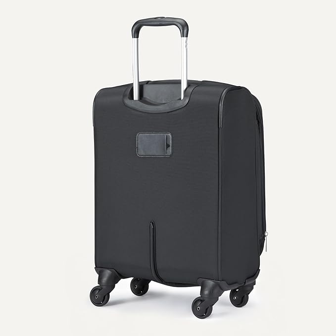 Amazon Basics 18" Medium Carry-On Softside Expandable Suitcase with 360-Degree Spinner Wheels, Telescoping Handle, Zippered Pocket and Straps, Black