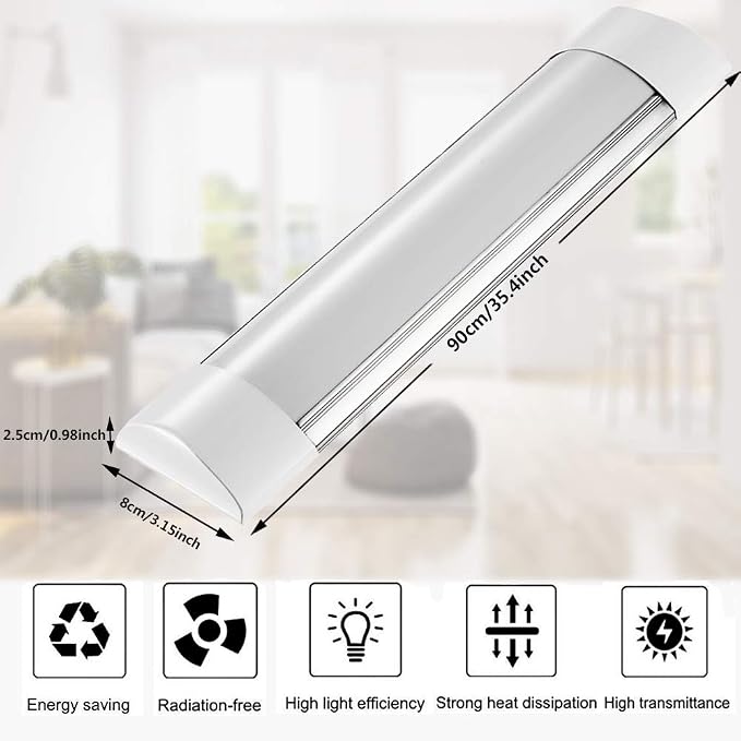 Sararoom 10Pcs 3FT LED Shop Light Fixture 30W LED Tube Light, 3600lm, 6500K Cold White, 90cm 35.4inch LED Garage Closet Light Ceiling Light for Office Home Basement, No Plug, No Ground Wire