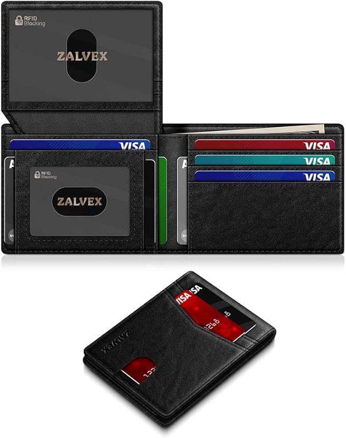 Wallet for Men Slim RFID Blocking Leather Credit Card Holder Wallet for 14 Cards, Bifold Minimalist Thin Wallet with 2 ID Windows & Cash Slot, Front Pockt Carteras Para Hombres, Birthday Gifts for Men