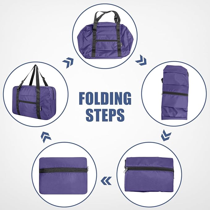 Foldable Travel Duffle Bag, Airlines Approved Carry On Bag Weekender Overnight Bag for Men Women, 23L (Purple)