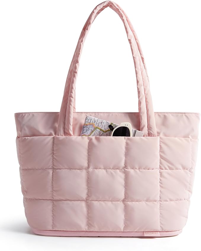 BAGSMART Expandable Tote Bag for Women, Puffer Work Tote Handbag, Quilted Carry On Bag for Travel Gym