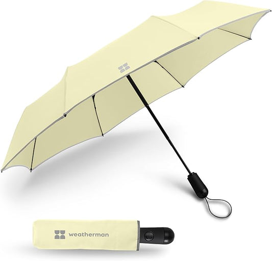 Weatherman Umbrella - Premium Small Compact Mini Umbrellas for Traveling - Windproof Umbrellaas Resists Up to 45 MPH Winds - Traveling Umbrellasa for Rain, Wind, Purse, Pocket, Backpack, Car - Portable Travel Umbrellas Easy Auto Open Close w/ Strong Fi...