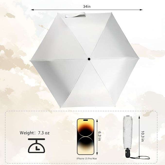 GAOYAING Mini Compact Travel Umbrella with Reflective Safety Stripes, Portable Folding Design with Case