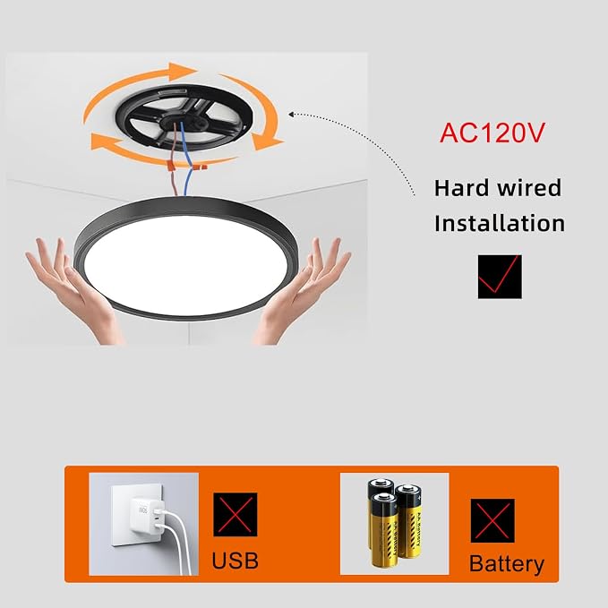 9in Motion Sensor Ceiling Light Indoor, 20W 2000LM, Black | Hardwired Flush Mount, Remote Dimmable, 3000K/4000K/6000K, Closet Hallway Porch Laundry Stairway Basement
