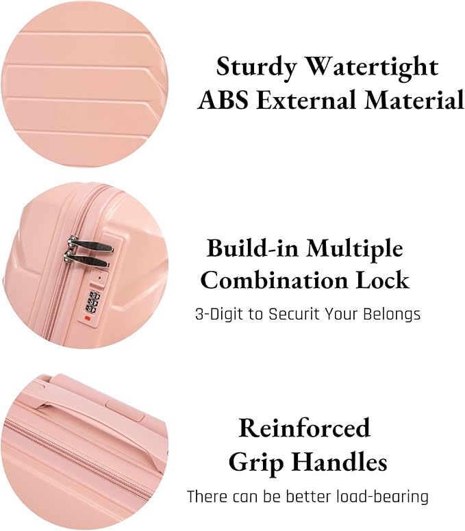 2-Piece ABS Hard Shell Lightweight Carry-On Luggage Set (14" & 20"), 360-Degree Spinner Wheels, Adjustable Telescopic Handle and Combination Lock for Travel, Pink