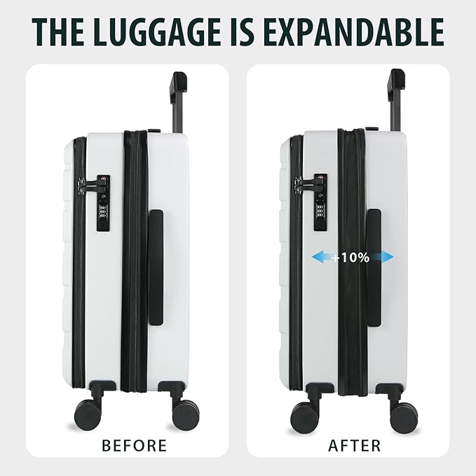 KROSER Carry On Luggage with Spinner Wheels & Built-in TSA Lock, Expandable Top Opening Hard Shell Suitcase Large Capacity Durable Rolling Luggage with USB Port, Carry-On 20-Inch, White