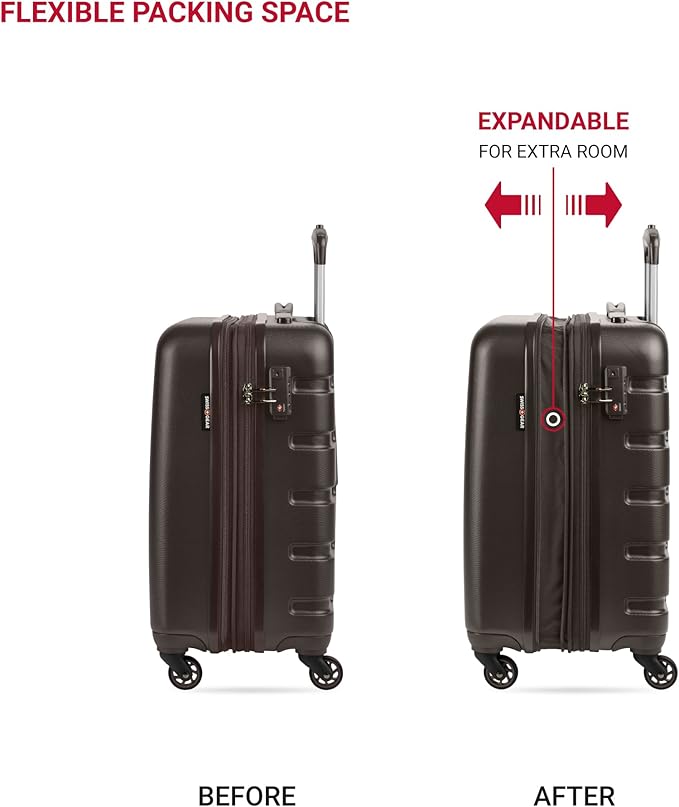 SwissGear 7366 Signature Hardside Expandable Luggage with Spinner Wheels, TSA Lock, Cup-Holder, Chocolate, Carry-On 19-Inch