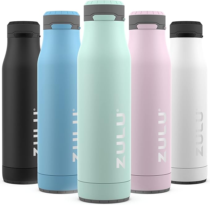 ZULU Ace Vacuum Insulated Stainless Steel Water Bottle with Chug Spout, Leak-Proof Locking Lid and Removable Base for School, Backpack, Sports, Gym, Travel