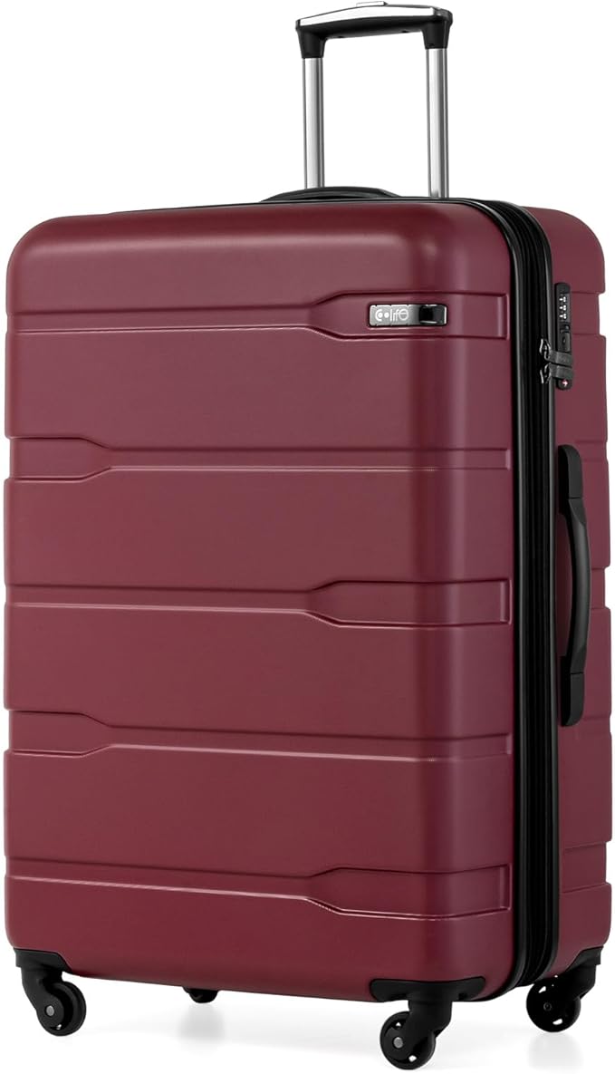 Coolife Expandable Large Checked Luggage Hardside PC+ABS Suitcase with TSA Lock, Lightweight Rolling Carry On with Spinner Wheels(Radiant Pink, 28in)