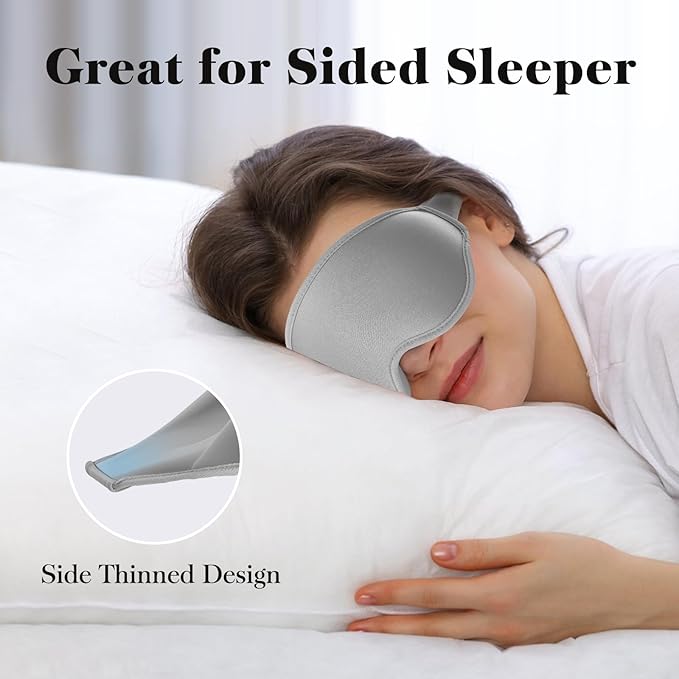 3D Eye Mask Sleep Mask for Men & Women, 100% Pressure-Free & Light Block-Out Eye Mask for Sleep with Easy Adjustable Strap, Night Eye Cover for Travel, Grey