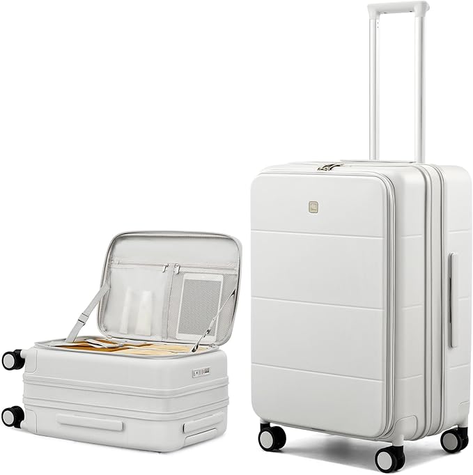 Hanke Hardside Expandable Checked Luggage, 24 Inch Top Opening Trunk Luggages with Spinner Wheels, All-PC Hard Shell Suitcase, Lightweight TSA Checked-Medium(Smoke White, 83L)